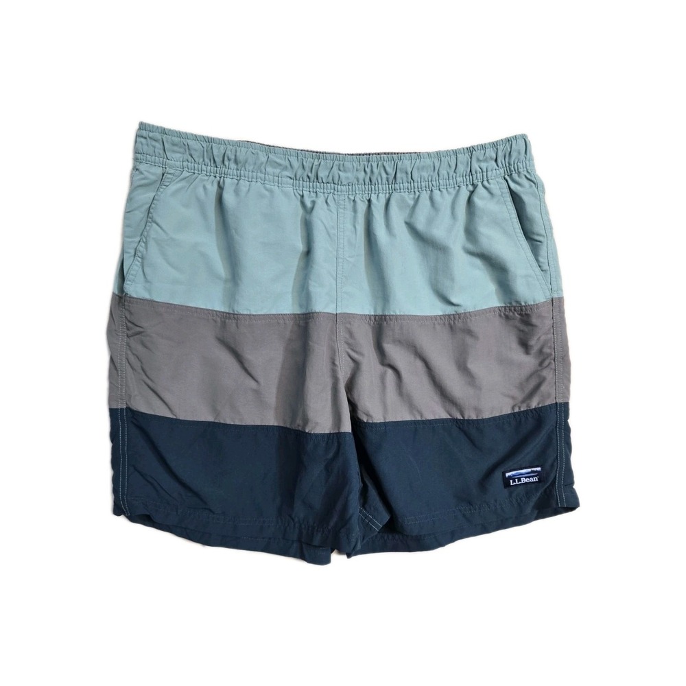 L.L. Bean‎ Men's Swimming Shorts Large  Green Gray Nylon  Lined Mesh